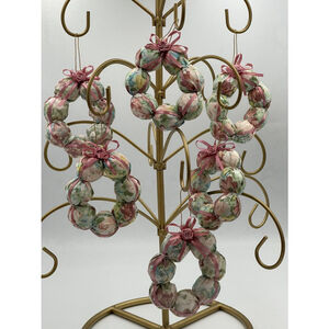 Vintage 1980s Fabric Covered Bead Wreath Ornament Victorian Shabby Chic Granny